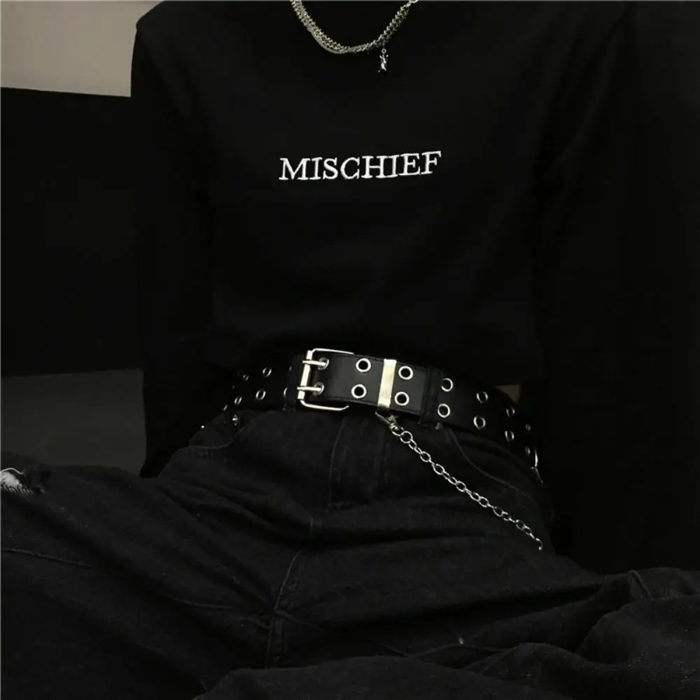 Damengürtel Trend Doppelringgürtel Doppelloch Öse Tülle Lederschnalle Punk Pin Gürtel Freizeitkleid Jeans Gothic Bund – Detail 11