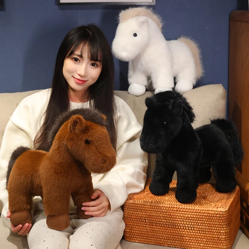 

23/35cm Standing Little Pony Horse Doll Plush Toy Stuffed Brown White Black Simulation Fuzzy Animal Pillow Birthday Men Gift