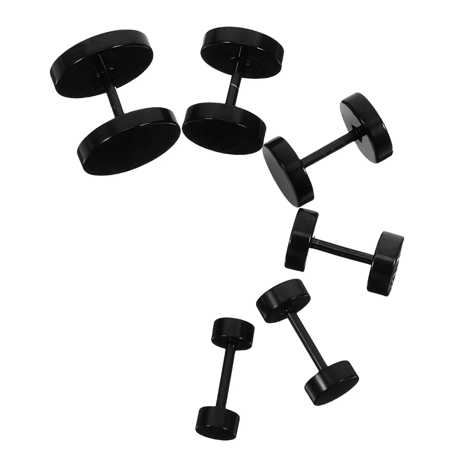 

6Pcs Punk Titanium Steel Dumbbell Earrings Set Matte Black Ear Studs Male Punk Jewelry Daily Wear Rock Style Ear Gauging