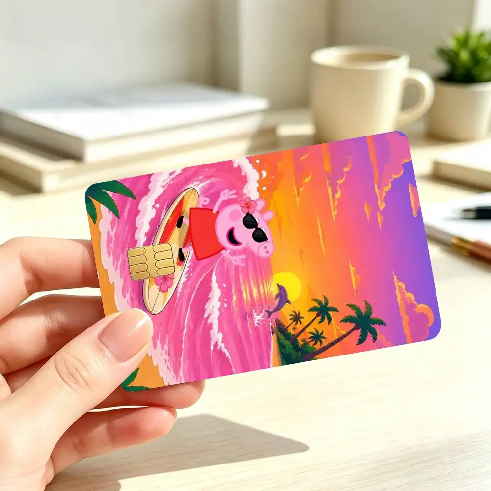 Pink P-P-Peppas-es Pigs  Credit Card HD Stickers Game Card Decal Small Chip Waterproof Sticker Gift view 3