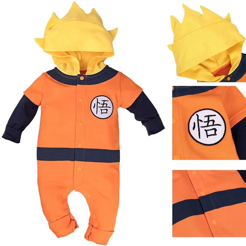 Traje para gatear infantil, mono de algodón puro con dibujos animados para bebé, traje de otoño Dragon Ball Goku cos, disfraz de Halloween, pijamas para bebé