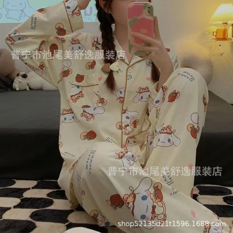 Pochacco Spring Autumn Long-Sleeved Pajama Set Kawaii Sanrio Cardigan Style Anime Cartoon Cinnamoroll Cute Girl Home Wear