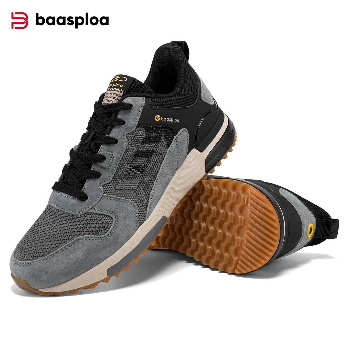 Baasploa New Sports Shoes Men Outdoor Fashion Breathable Lace-up Sneakers Male Casual Non-Slip Wear-Resistant Walking Shoes