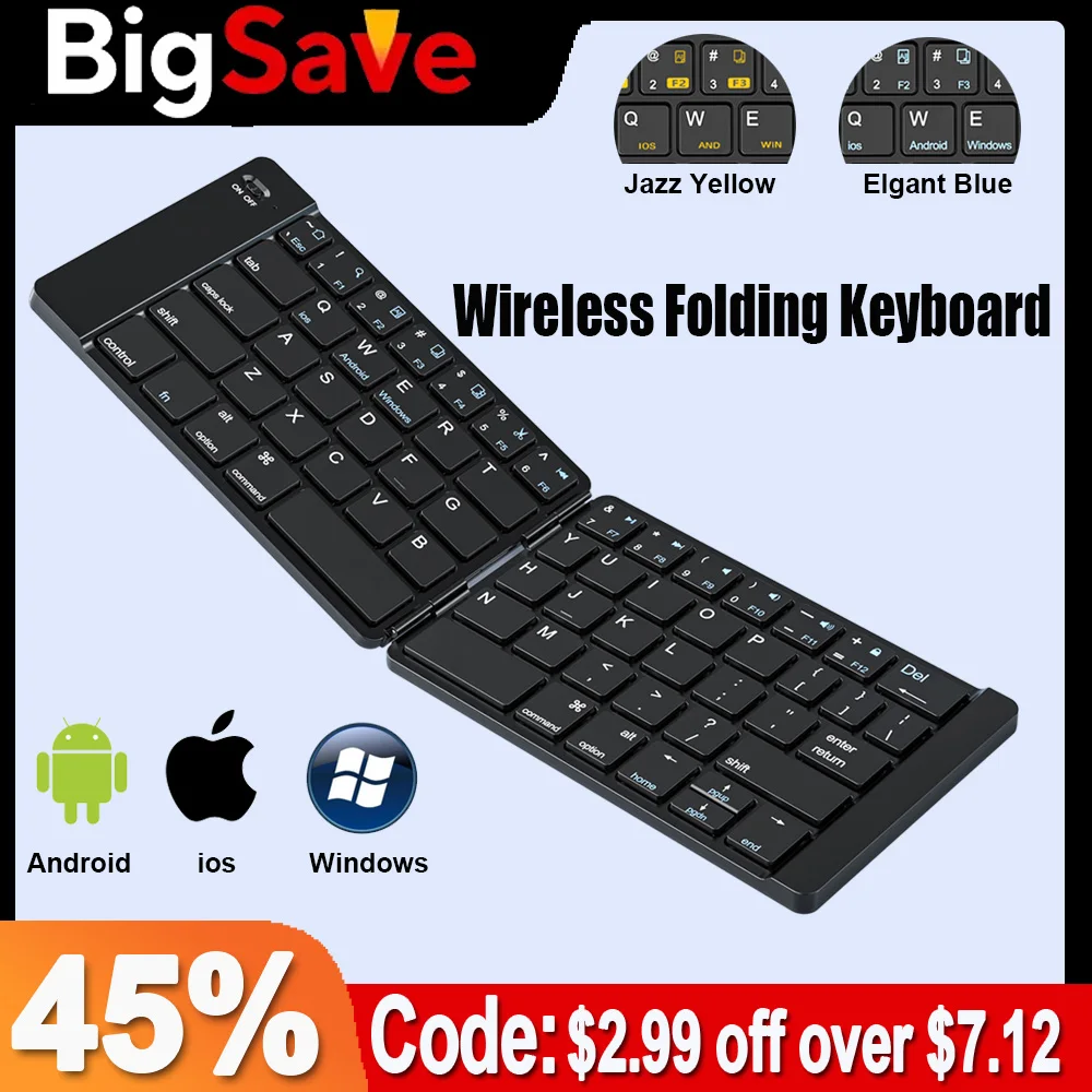 Folding Wireless Keyboard Ultra Slim Wireless Foldable Keyboard Rechargeable Mini Keyboard for iOS Android Windows,Multi-System