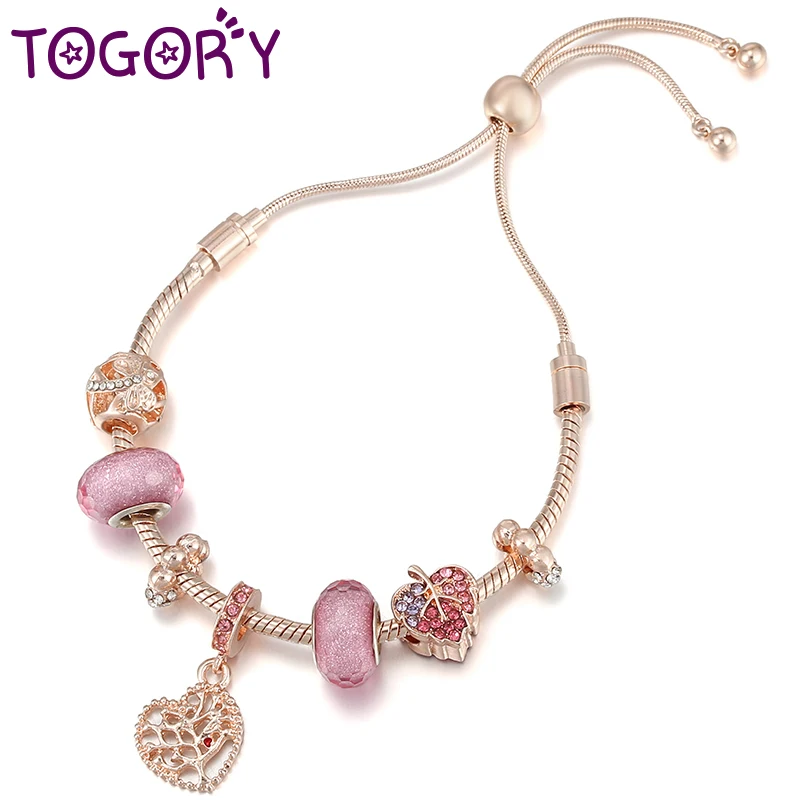 TOGORY 2025 pulsera con dije de cadena ajustable chapada en plata con colgante de árbol de la vida, pulseras de marca, brazaletes para mujer
