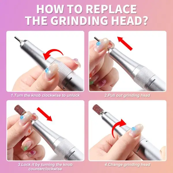 Portable Nail Drill 45000RPM Rechargeable E-File with Bits for Acrylic Gel Nails