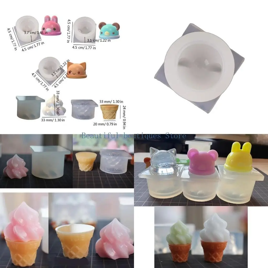 

U4LF Handmade Cone Ice Cream Mold Rabbit Head Silicone Mold Baking Fondant Mold Chocolate Cake Decorating Tool Home Decors