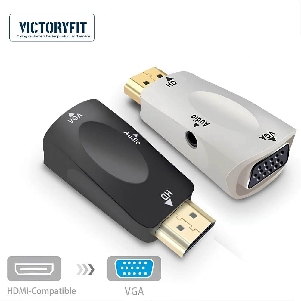 Adaptador compatível com hdmi para vga, suporte 1080p full hd, com cabo de 3.5mm, entrada aux 3.5, para hdtv, monitor, projetor, computador pc