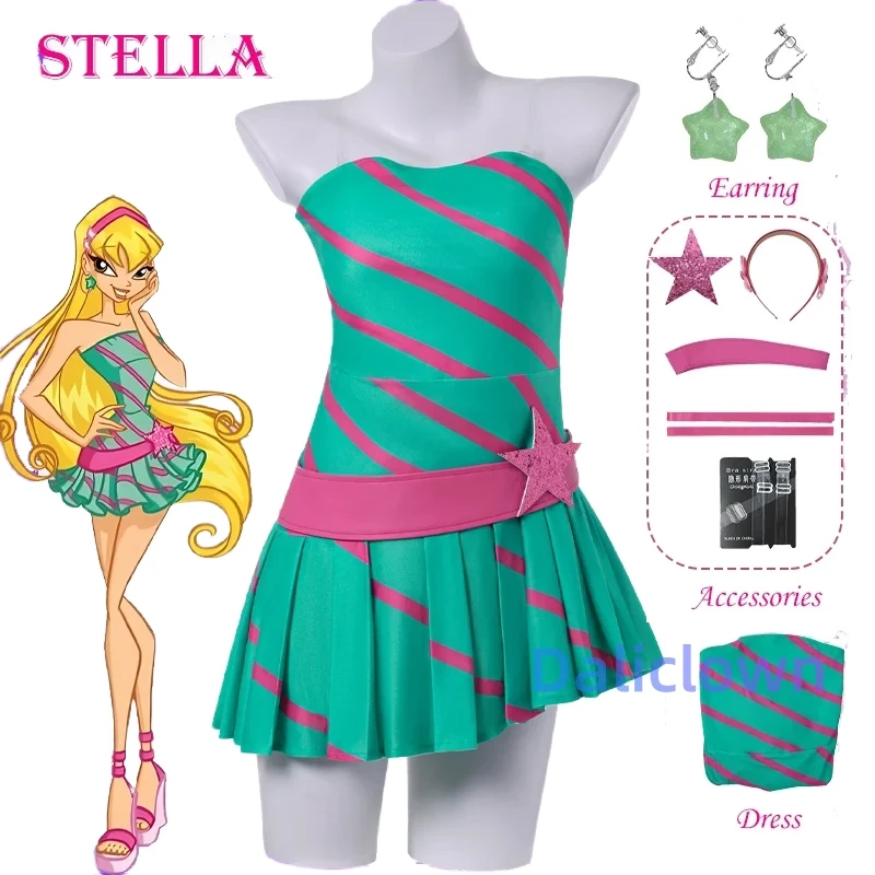 Winx Club Stella disfraz de Cosplay Anime Hada Mágica fiesta vestido verde accesorios Halloween juego de rol traje disfraz mujer disfraz