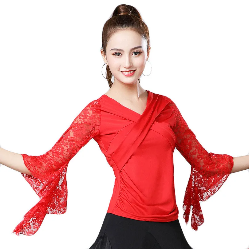 Nationale Standaard Dance Kleding Top Vrouwen Latin Ballroom Blouses Vrouwelijke Trompet Mouw Training Kleding Latin Dance 4XL Shirt