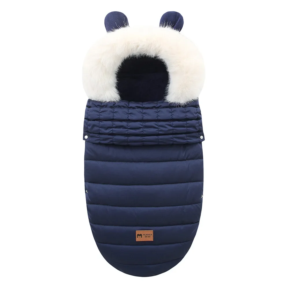 Winter Windproof Waterproof Removable Fur Collar Warm Coral Fleece Adjustable Baby Sleeping Bag In Cart Stroller Footmuff 0-12M