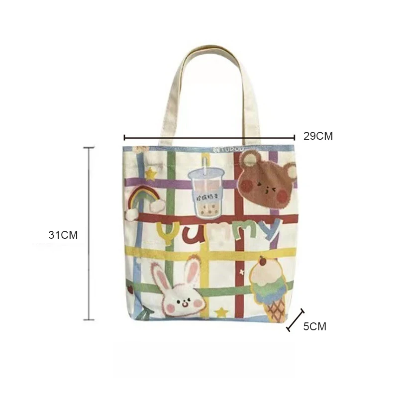 Fashion Canvas Tote Bags For Women Casual Shopper Handbag Japanese Style Cartoon Small Shoulder Bags