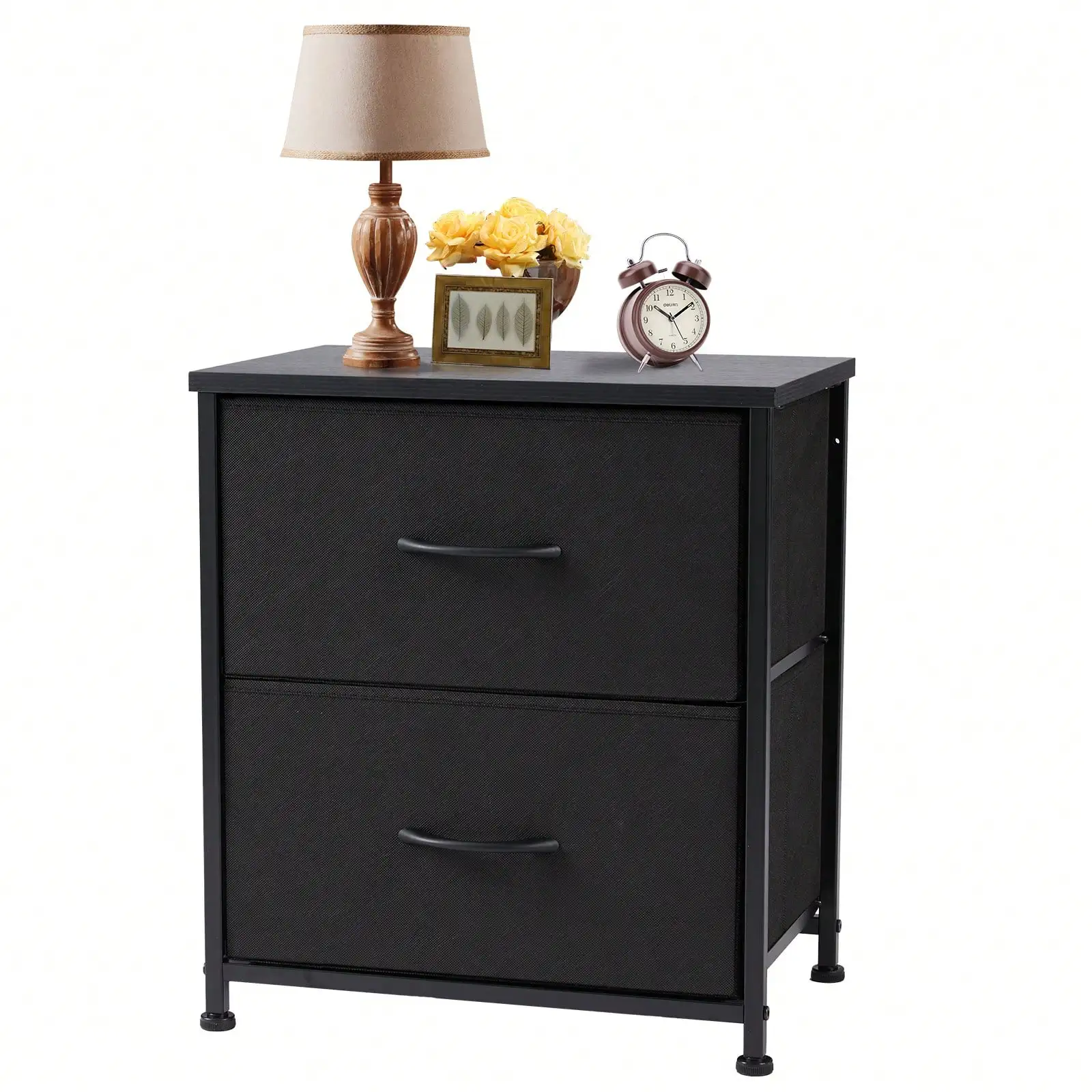 

Bedside table with two storage drawers, 20-inch tall small bedside furniture side table, wooden tabletop fabric cabinet