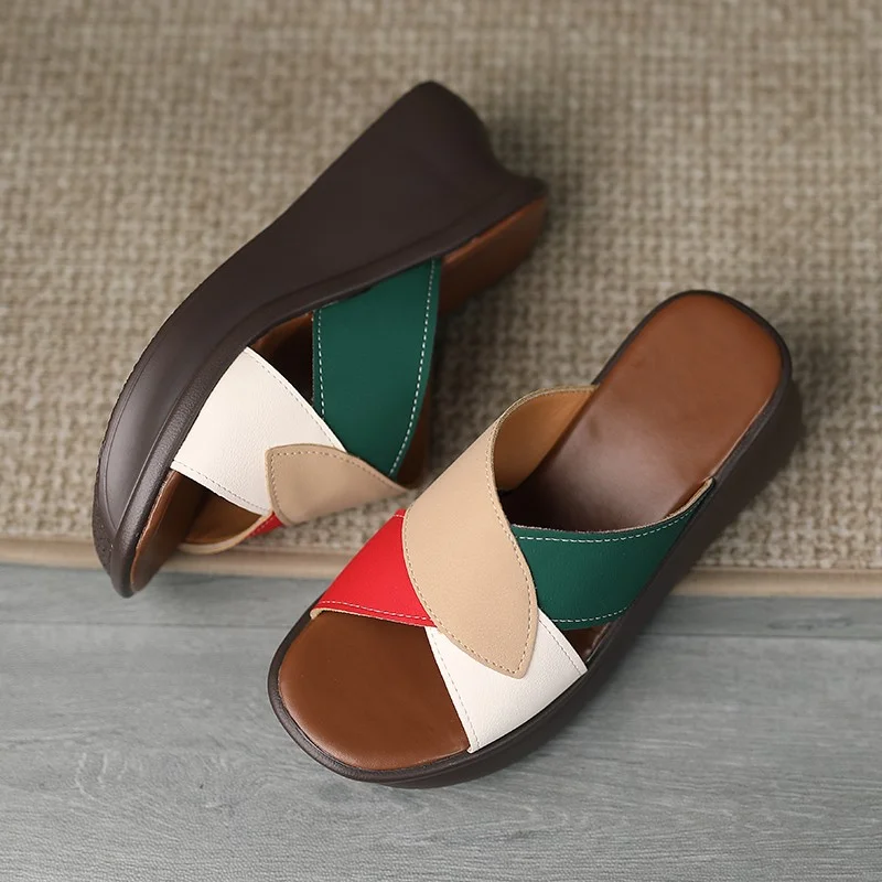 Summer Multicolor Wedge Slippers Women's Fashion Round Toe Open Toe Cutout Platform Platform Non-Slip Heels