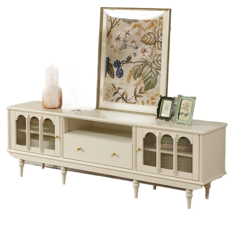 

Bedroom White French Light Luxury Cream TV Cabinet Coffee Table Modern Simple Floor Solid Wood Living Room