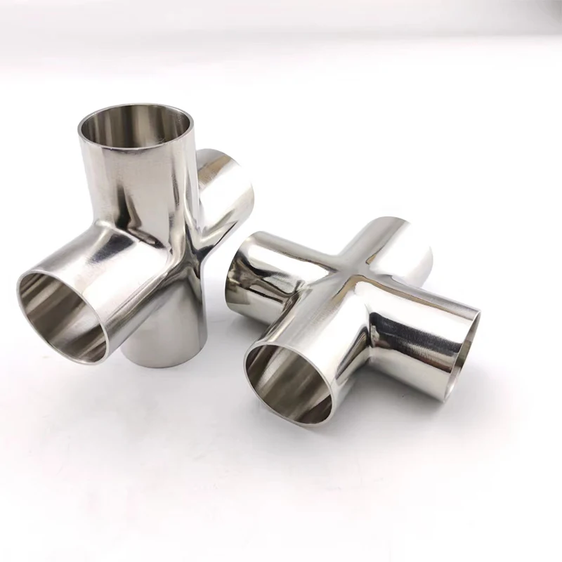 Sanitary Stainless Steel Welding Food Grade Pipe Fitting 19mm 32mm 51mm 63mm Cross Equal 4-Way Connector Joint