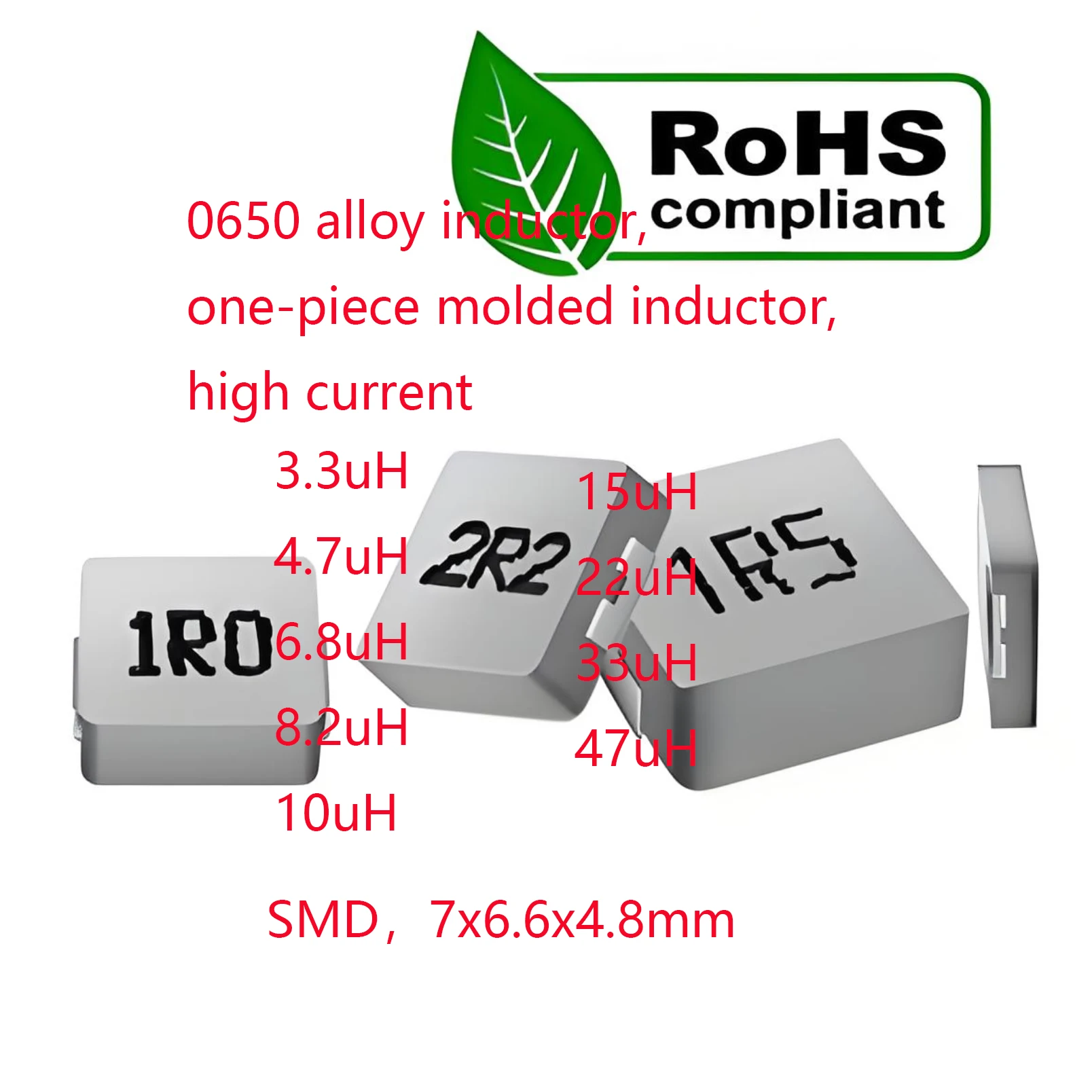 20PCS New Original 0650 SMD,7x6.6x2.8mm One-piece moldedinductor +20% 47uH 22uH 33uH 10uH 6.8uH 8.2uH 3.3uH 15uH 4.7uH Alloy 1uH