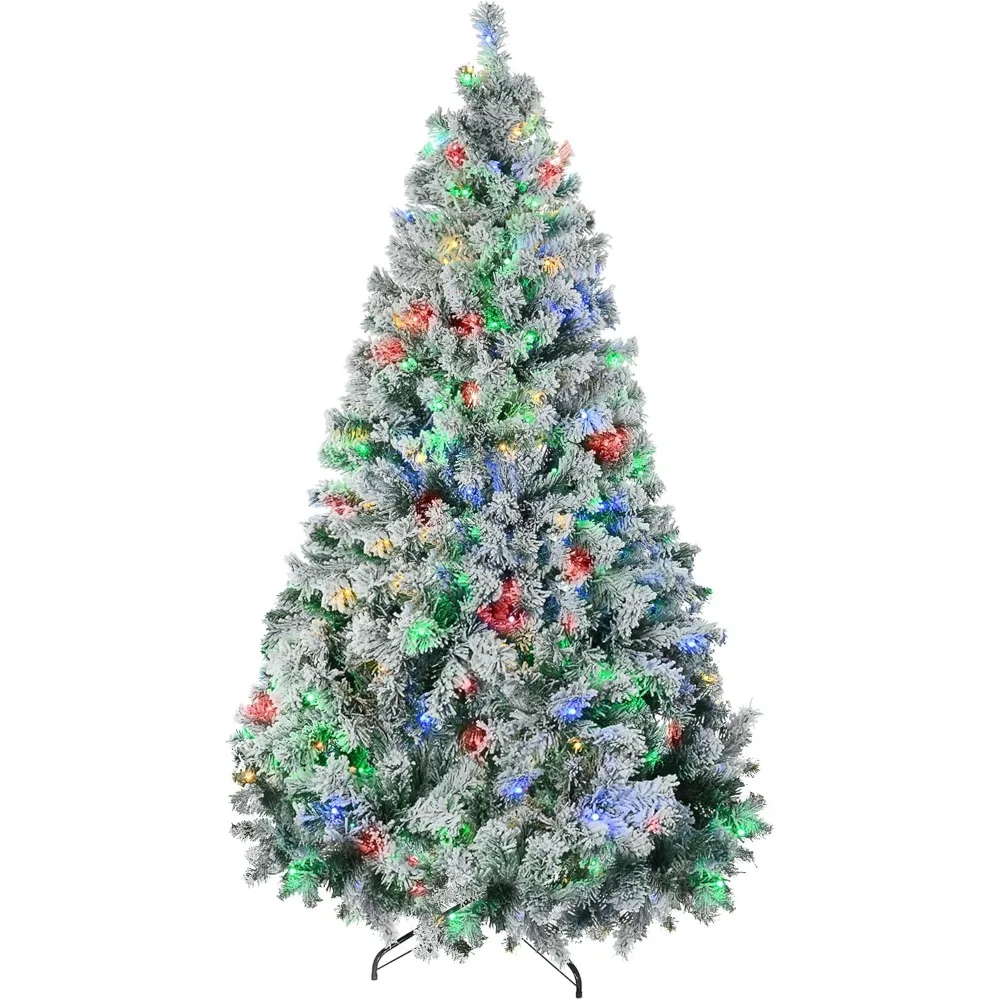 7.5ft Tall Prelit Artificial Christmas Tree Holiday Décor with 1149 Snow Flocked Branches, 550 Warm White or Colorful LED Lights