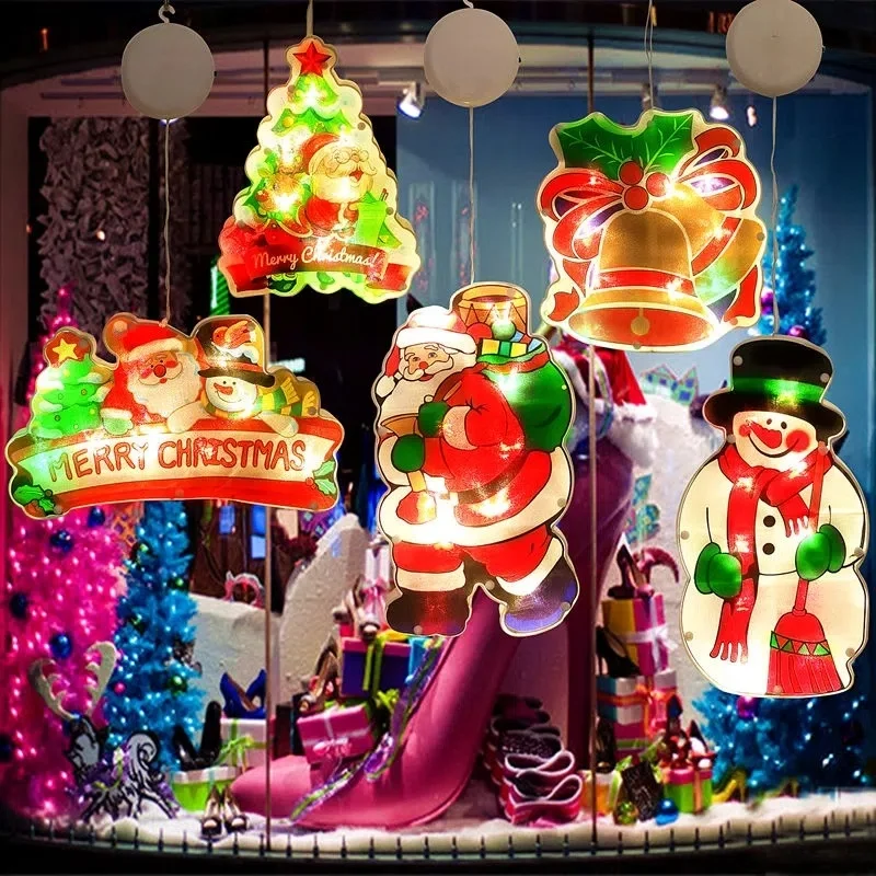 LED Christmas Sucker Light Christmas Decorations for Home Santa Claus/Snowman Window Light New Year Gifts Home Decoration