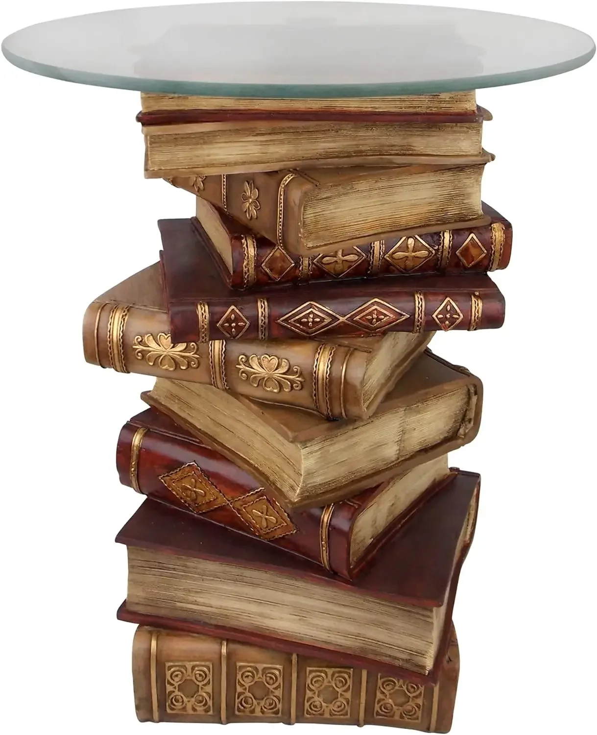 Design Toscano NG32069 Power of Books Vintage Decor Stacked Books End Table with Glass Top, 21 Inch Tall, Handcast Polyresin