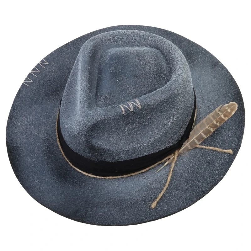 Versatile Unique Wool Felt Hat with Distressed Hats Wide Brim for Men and Women