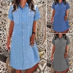 New style pocket solid color denim dress casual dress, multi-functional denim dress day, often casual and fashionable