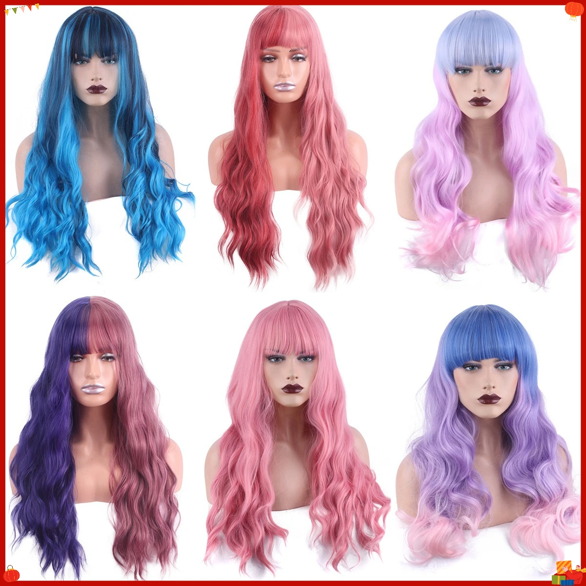 Synthetic Wigs for Women Stylish Smoky Blue Harajuku Style Cosplay Wig Anime Colored Hairpiece Party Costume Heat Resistant
