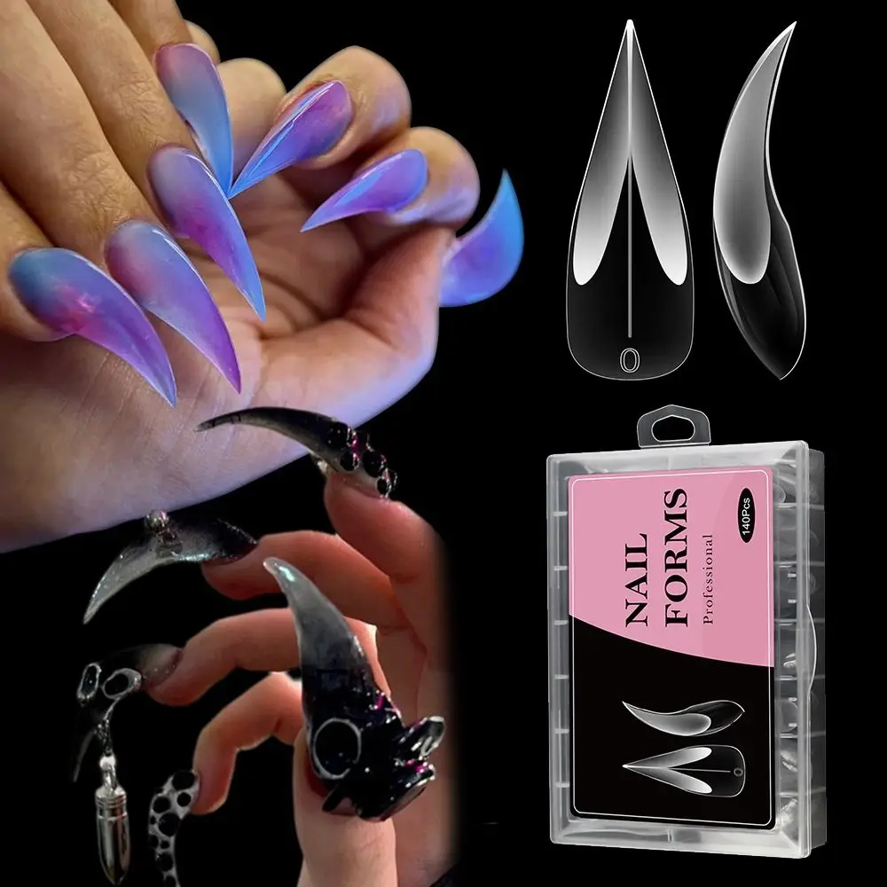 140pcs Fashion Acrylic Curved Stiletto Nail 3D Eagle Claw Hawk Shape Nail Forms Reusable Full Cover False Nails for Halloween