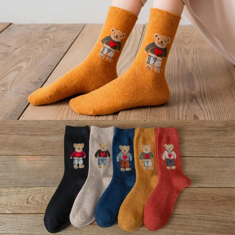 

Autumn and Winter Warm Wool Woman Socks Cute Cartoon Bear Socks Women Fashion Harajuku Kawaii Cute Socks