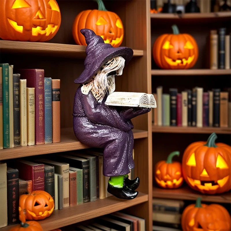 

Halloween Witch Reading Book Statue Desktop Ornaments Home Festival Decoration Supplies Holiday Handicraft Gifts For Friends