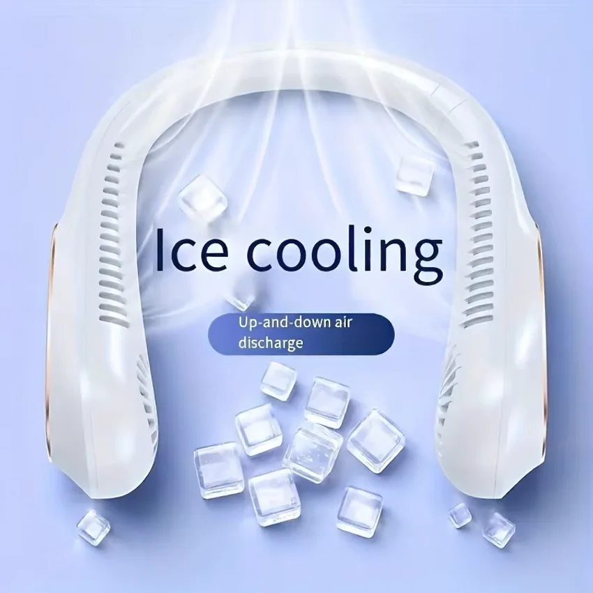 Free Hands No Leaf Neck Hanging Fan Portable Hanging Mini Fan Digital Display Power Outdoor Hiking Camping USB Charging