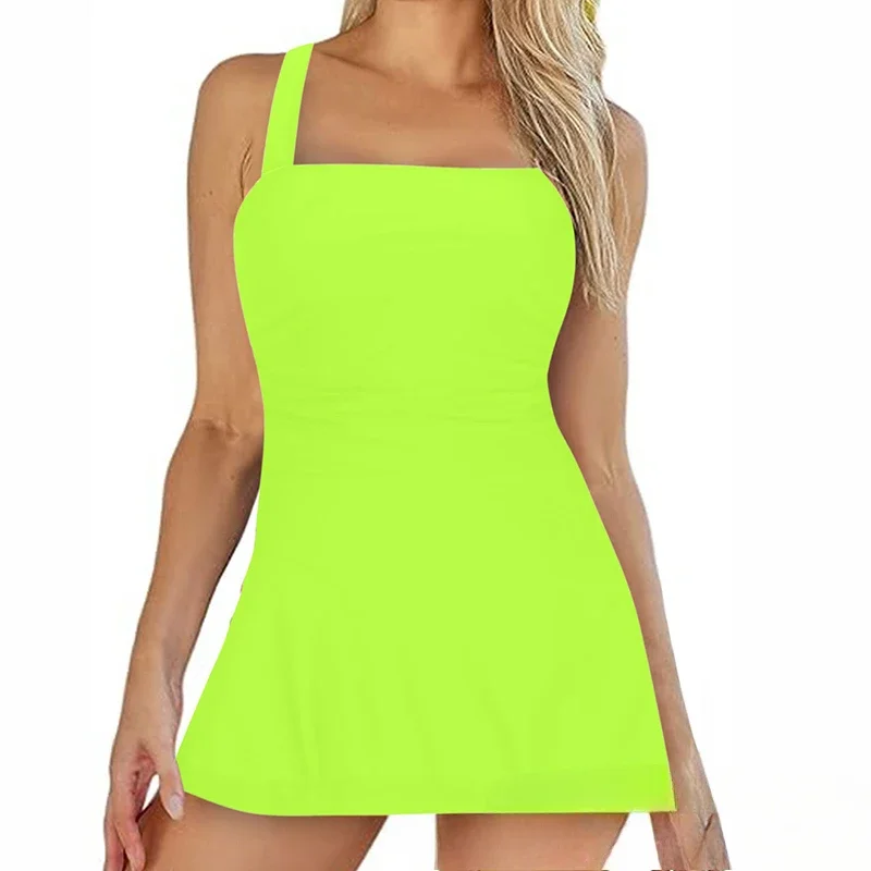 Women One Piece Swimsuit Adjustable Suspender High Waist Slim Swimwear Skirt Summer 2025 New Fashion Solid Push Up Bathing Suit
