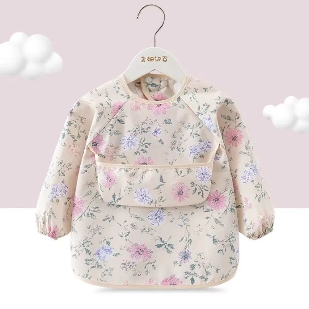 New Waterproof Child Feeding Bib Rice Pocket Soft Long Sleeve Apron Feeding Blouse Children's Feeding Smock Toddler Bibs