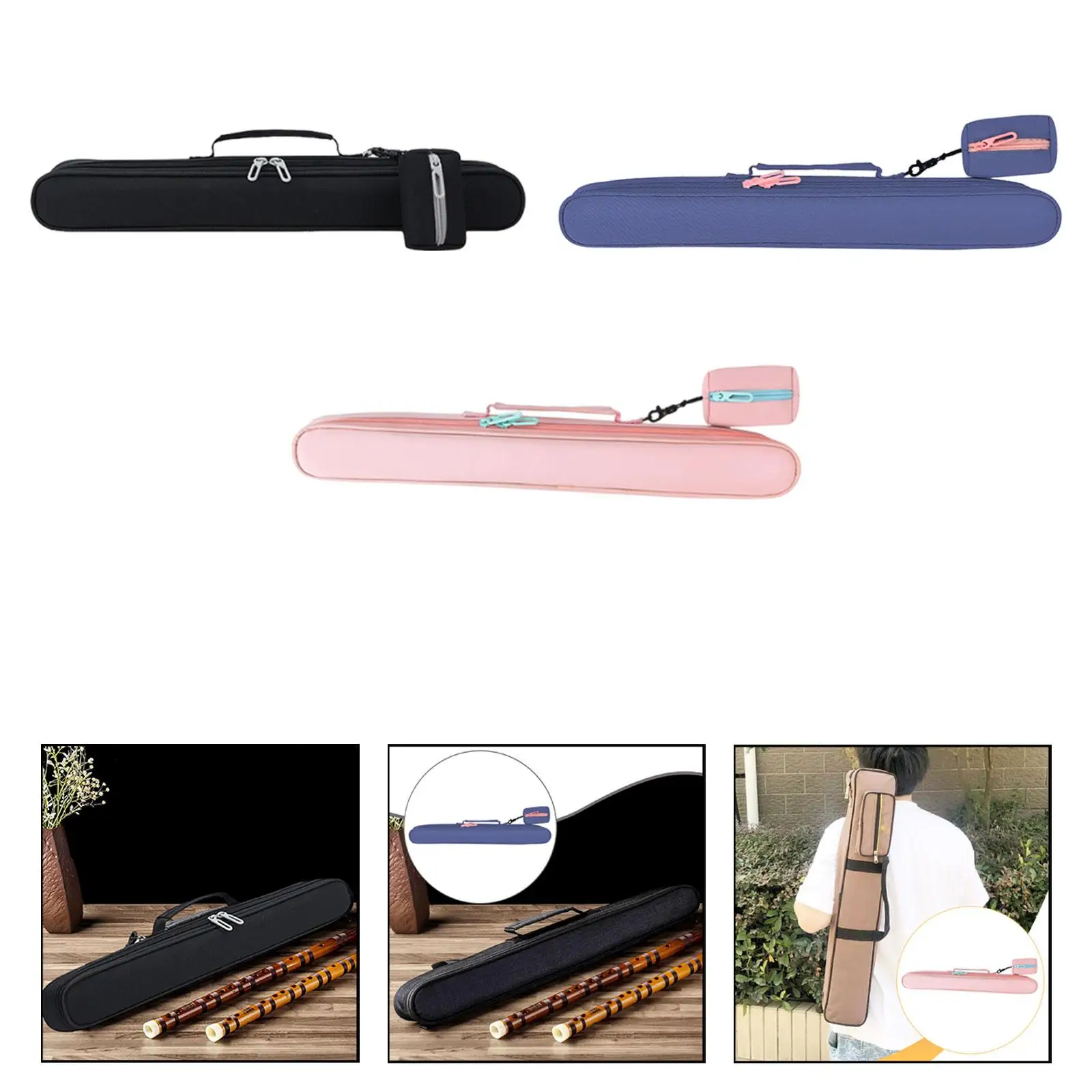 Flute Carrying Case Bamboo Flute Storage Bag Multipurpose with Zipper Accessories Carrying Pouch Gift with Handle Waterproof