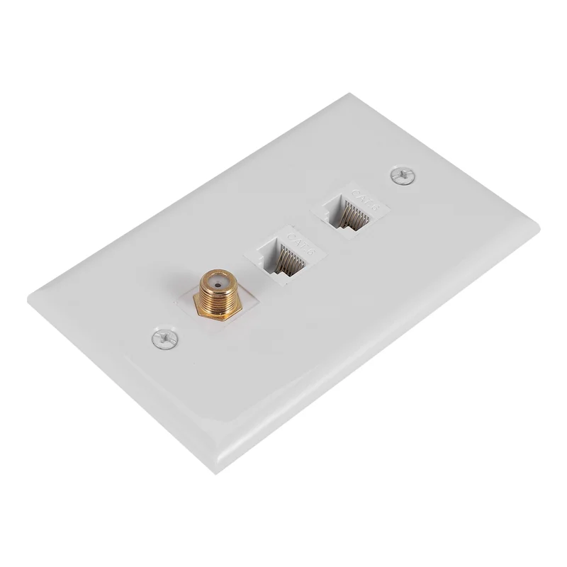 AED6-Ethernet Coax Wall Plate,2 Port Cat6 RJ45 Keystone And 1 Port F Type Connector Coax Keystone Female To Female Wall Plate