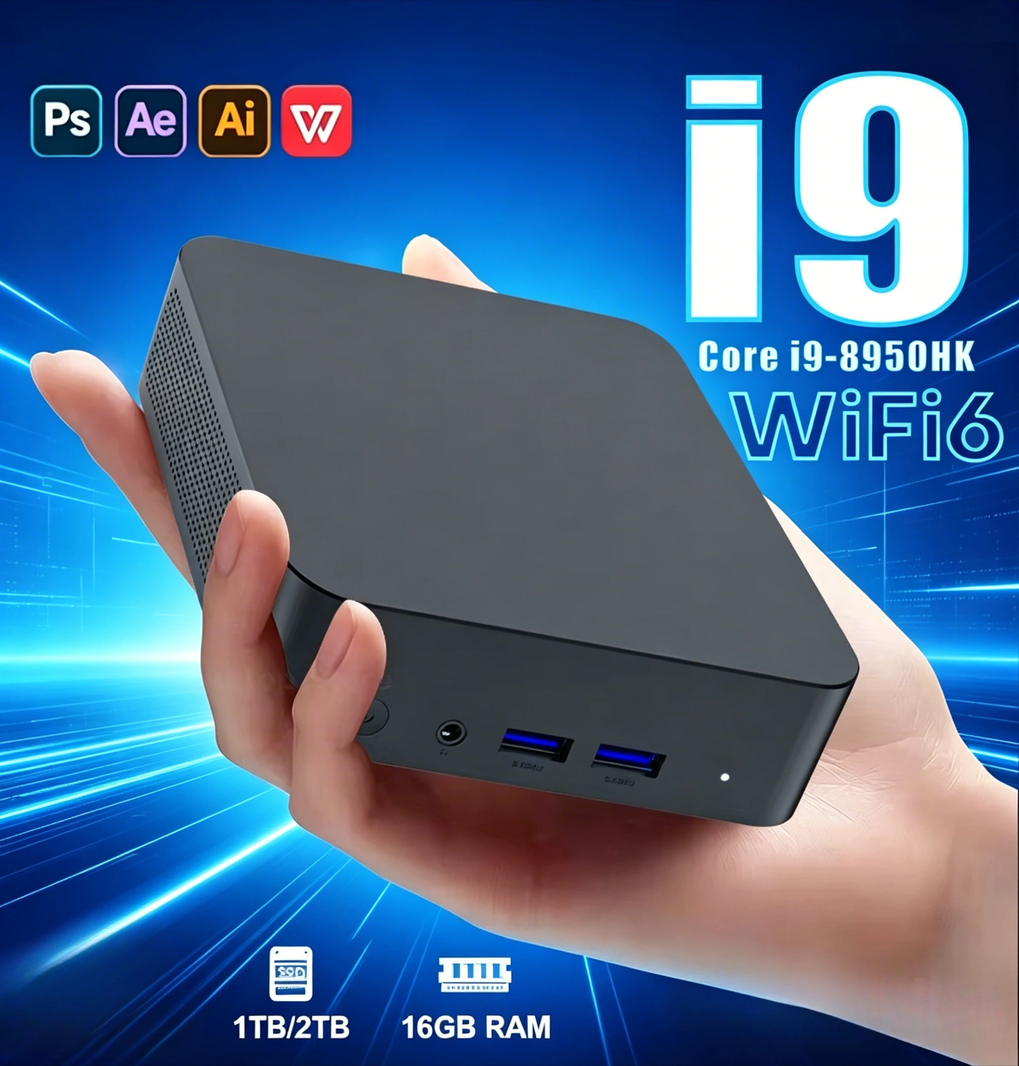 2026 Mini-PC Intel Core i9 8950HK 16GB RAM 1TB SSD PC Gamer Computer Dual WIFI 6 BT5.2 4K HD Mini Gaming-PC Desktop