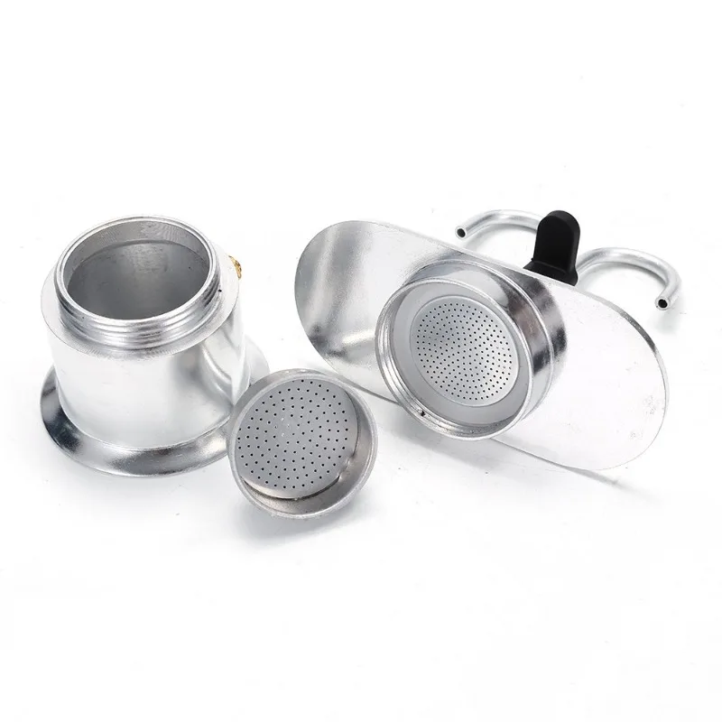 Double Tube Art Food Grade Aluminum Mini 2 Cup Mocha Pot Household Brewed Italian Coffee Pot Outdoor Coffee Italian 4