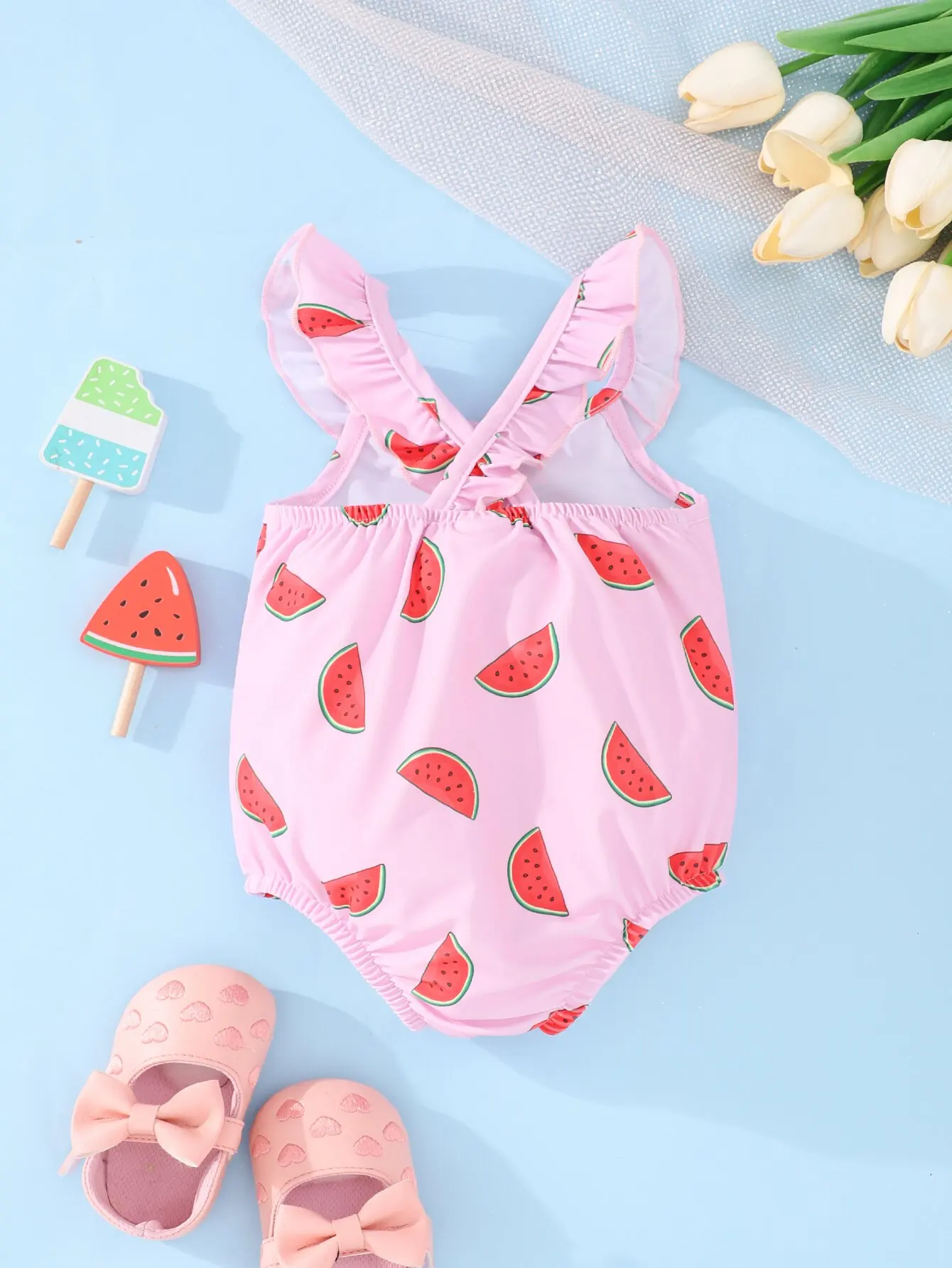 Summer Baby Girls Beach Swimming Holiday Leisure Comfort Cute Sweet Watermelon Print Halter costume intero a triangolo