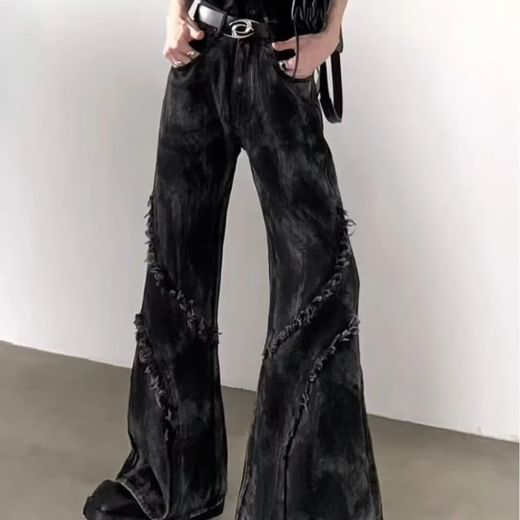 2026 American High Street Vibe Micro-horn Men's High Waist Niche Printing and Dyeing Design Jeans