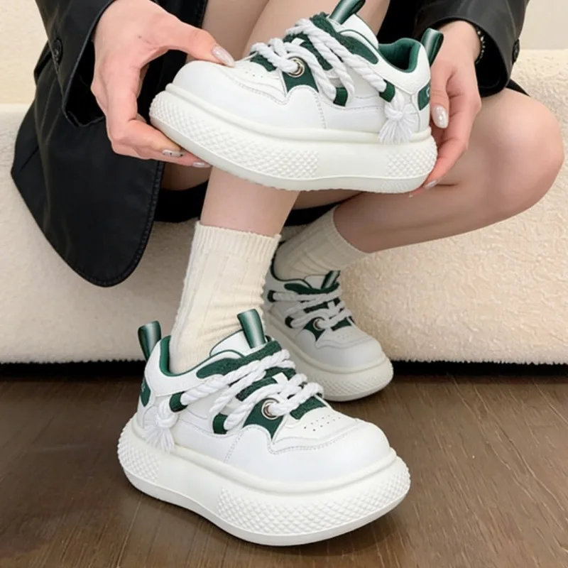 Women's Shell Toe Platform Sneakers PU Upper Chunky Sole Thick Bottom Lace Up Casual Elevator Shoes Summer 2026
