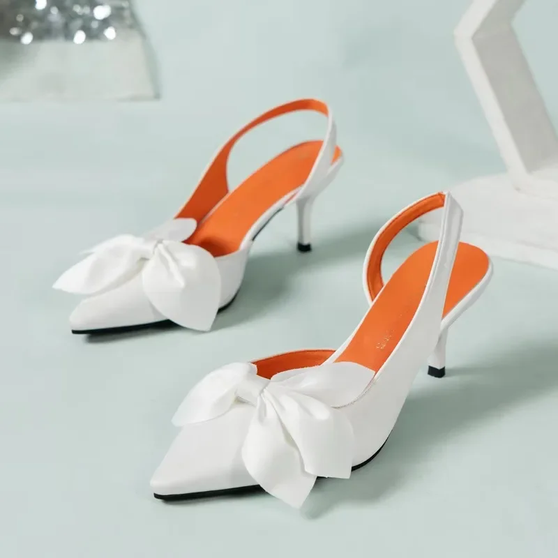 

2024 High Quality Ladies Shoes Baotou Women's Sandals Fashion Butterfly-knot Office and Career New Plus Size Solid Heels Women