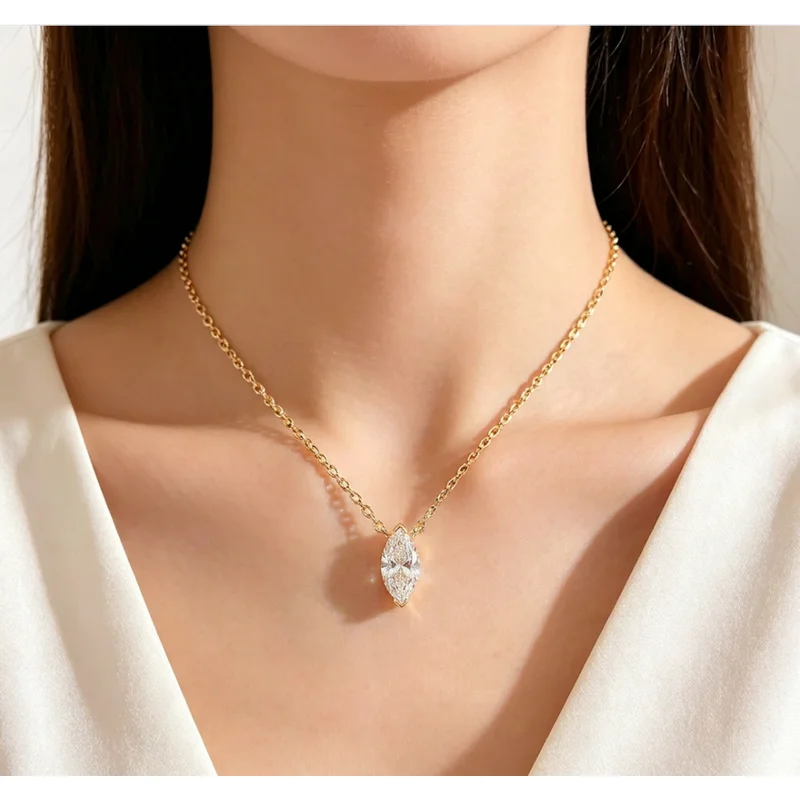 

925 Sterling Silver Marquise Cubic Zircon Pendant Necklace for Women Luxury Gold Color Chain Necklace Wedding Party Jewelry