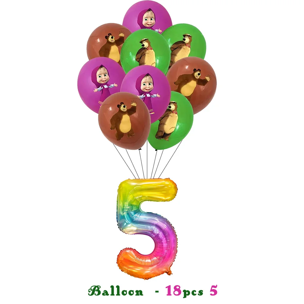 Mascha und der Bär Geburtstagsparty Banner Luftballons Teller Becher Servietten Tischdecke Mädchen Cartoon Partyzubehör Dekoration Babyparty – Detail 27