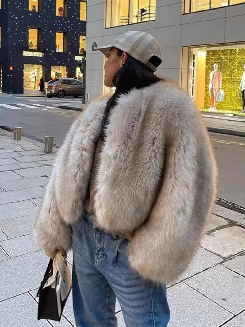 معطف كاجوال من الفرو للنساء من Street Sle صديق للبيئة ملابس خارجية دافئة وأكمام طويلة لجميع الأعمار...