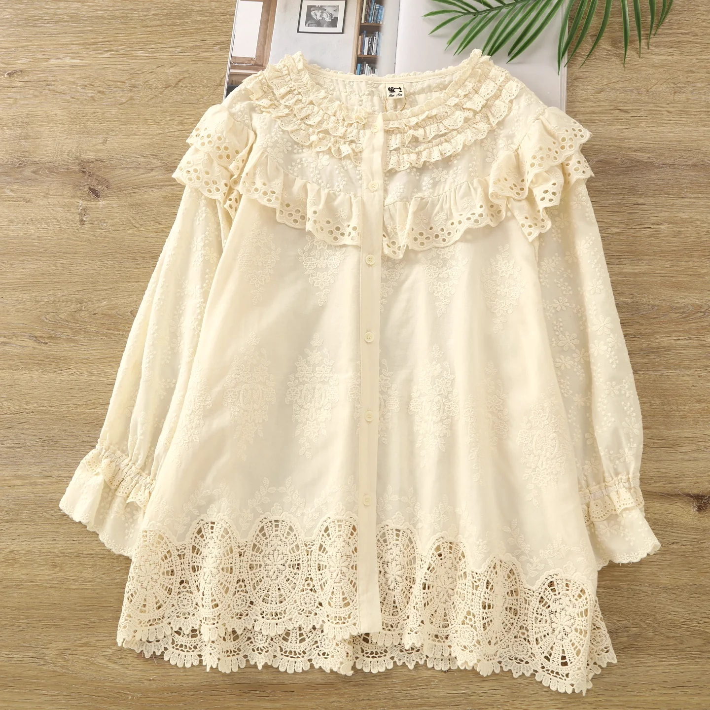 

Осенняя женская одежда, кружевные рубашки в японском стиле с рюшами и вырезами, блузки принцессы феи для женщин, топы с длинными рукавами из 100% хлопка