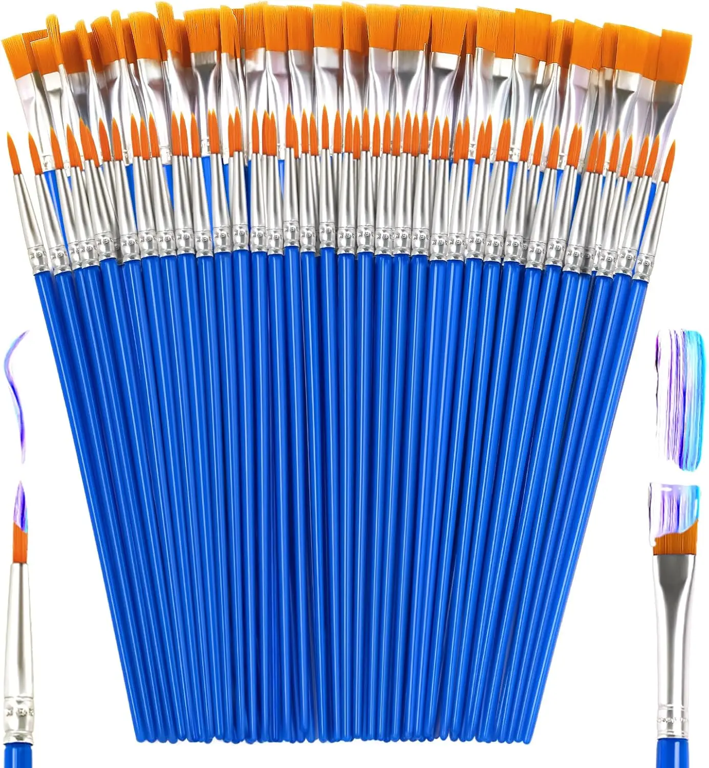 

110 Pcs Small Paint Brushes Bulk, Flat and Round Acrylic Paint Brushes for Kids Classroom Canvas and Face Painting