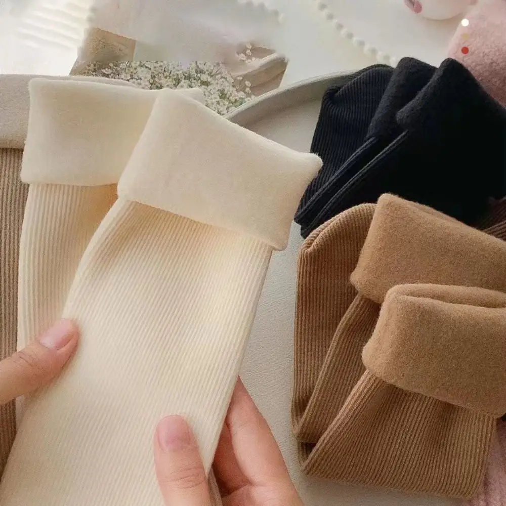 

5 пар утепленных носков в полоску, однотонные толстые термоноски средней длины, простые зимние носки средней длины, женские осенне-зимние носки
