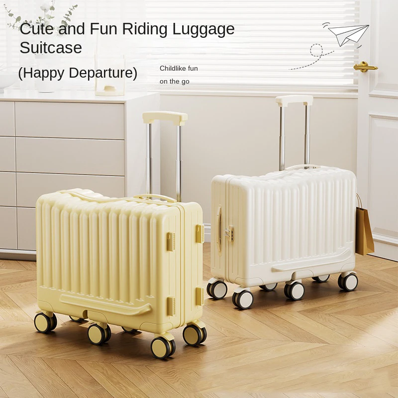 2026 New Children's Ride-On Luggage Travel Trolley Case Thinked PC  20 inch Carry-On Suitcases with Six Wheels