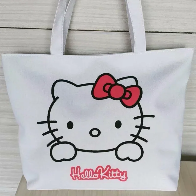 Sanrio Hello Kitty Tote Bag borse a tracolla per cartoni animati borse di tela di grande capacità borsa da spiaggia per ragazza con cerniera per