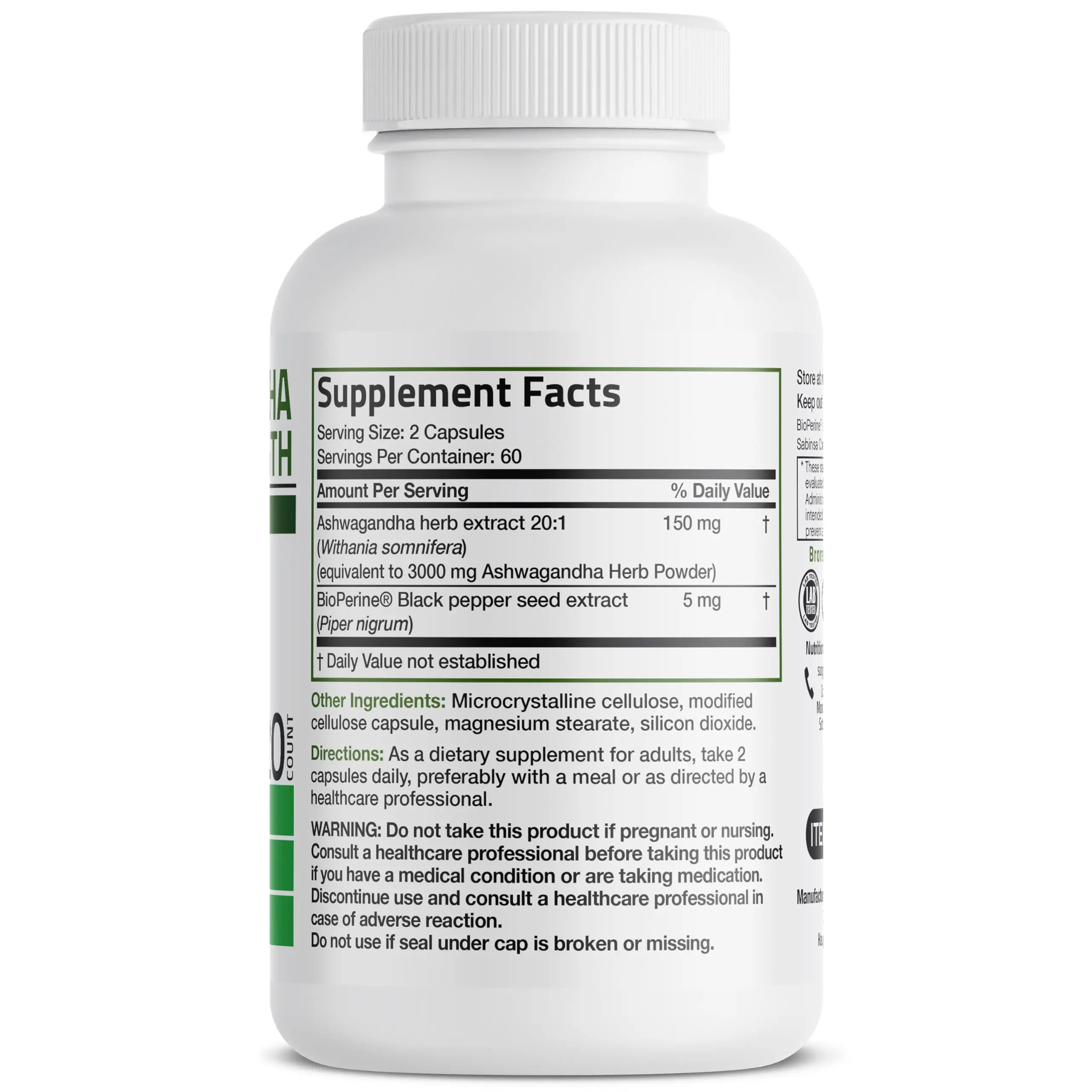 Organic Ashwagandha, Dietary Supplement for Stress Relief, Energy, Occasional Insomnia, Non-GMO, Vegan, Gluten-Free